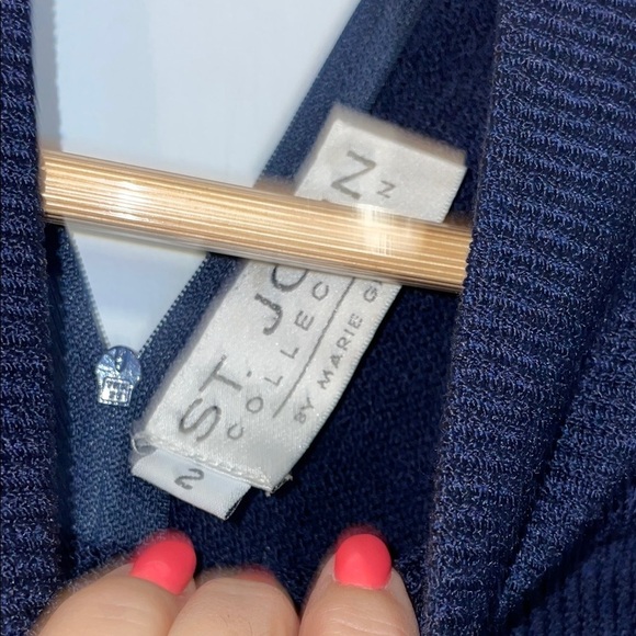 St. John By Marie Gray Collection Santana Knit Navy Long Sleeve mock neck Dress - Picture 5 of 10